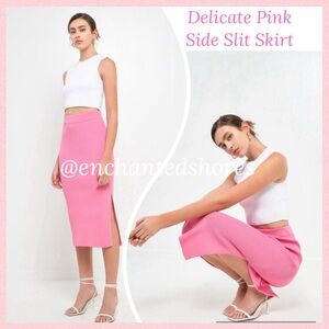 Side Slit Skirt Pink Coquette Girl Delicate Stretch Ribbed Knit Petite Medium